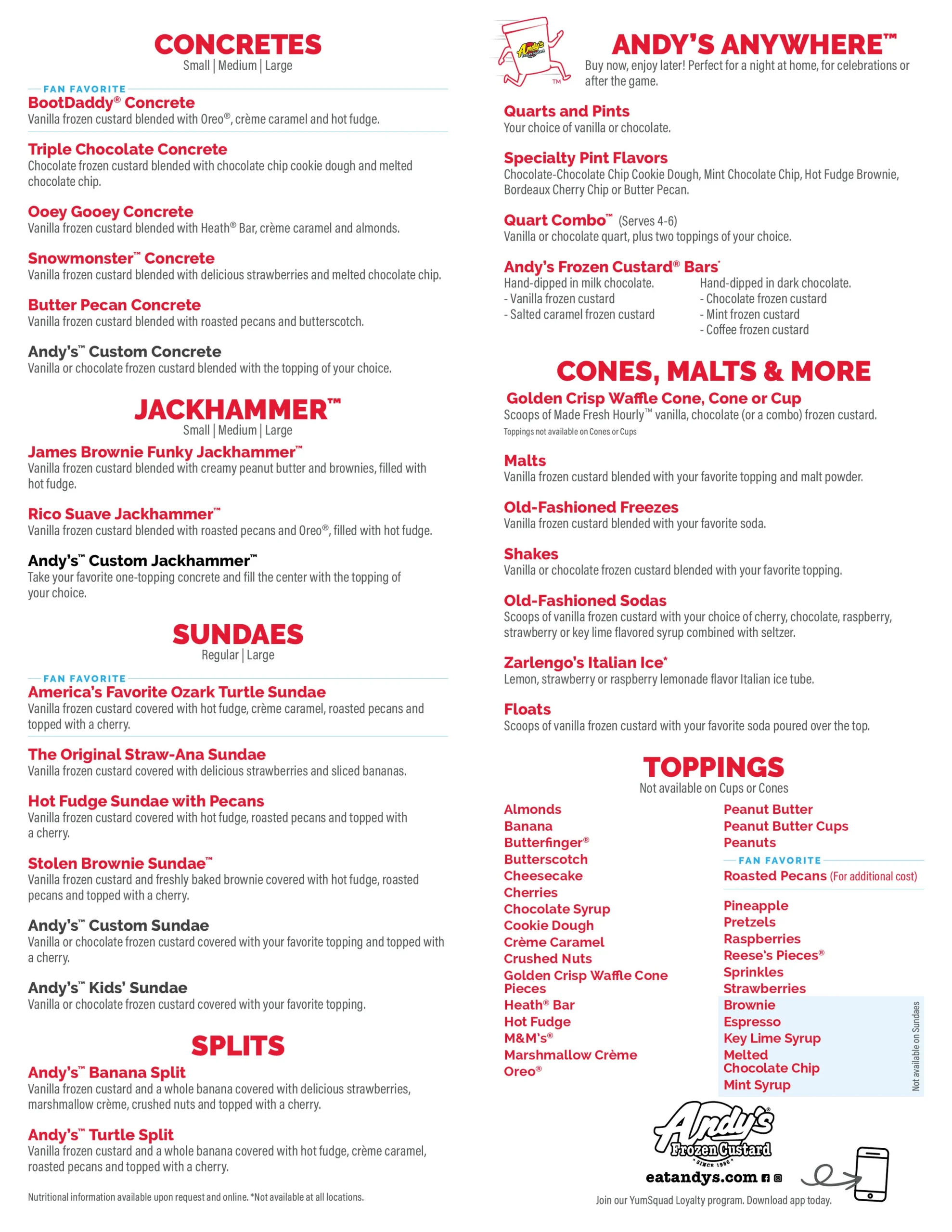 Andy’s Frozen Custard – Full Menu